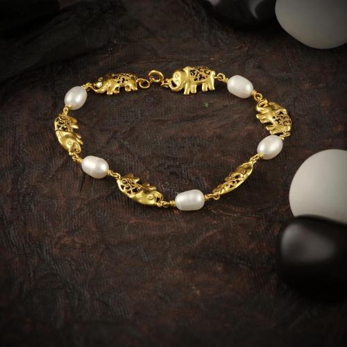 GOLD PLATED SILVER ELEPHANT BRACELET WITH PEARLS