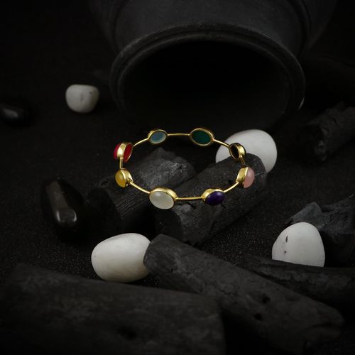 GOLD PLATED SILVER MULTI COLOR STONE ONYX BANGLE