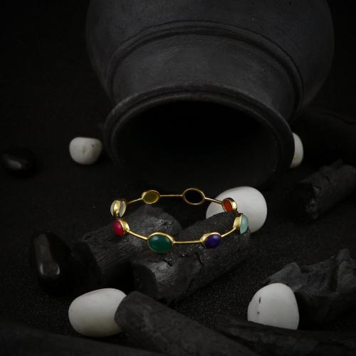 GOLD PLATED SILVER MULTI COLOR STONE ONYX BANGLE