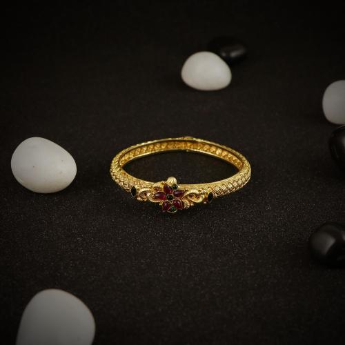 GOLD PLATED SILVER RED GREEN ONYX STONE SCREW BANGLE
