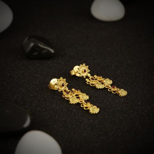 GOLD PLATED SILVER FLORAL DROPS EARRINGS