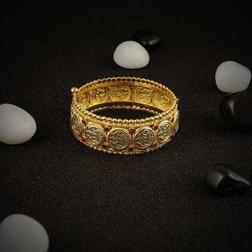 GOLD PLATED SILVER LAKSHMI BANGLE WITH RED ONYX STONES