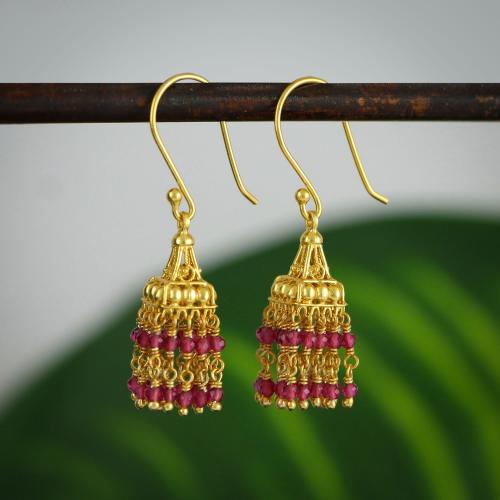 GOLD PLATED SILVER JHUMKA WITH PINK HYDRO BEADS