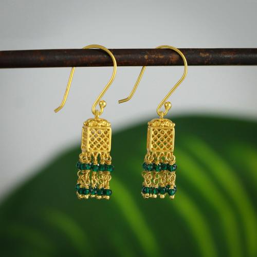 GOLD PLATED SILVER JHUMKA WITH GREEN HYDRO BEADS