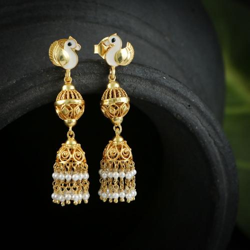 GOLD PLATED JHUMKA EARRINGS WITH SHELL PEARL