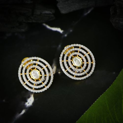 MAZE 92.5 GOLD PLATED EARRING WITH POLKI AND CZ STONES