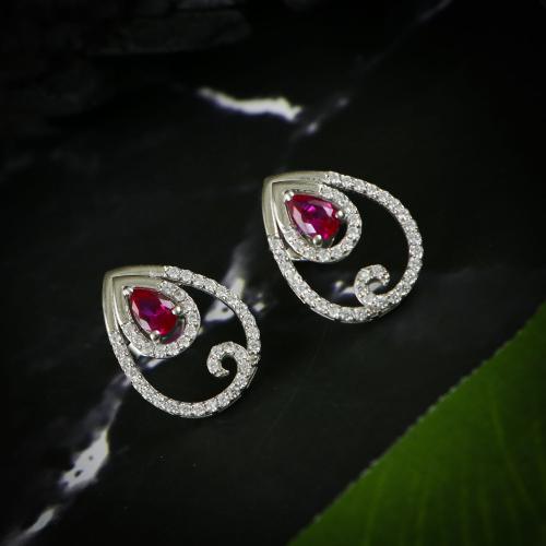 FUSHA 92.5 SILVER EARRING WITH RED AND WHITE CZ STONES