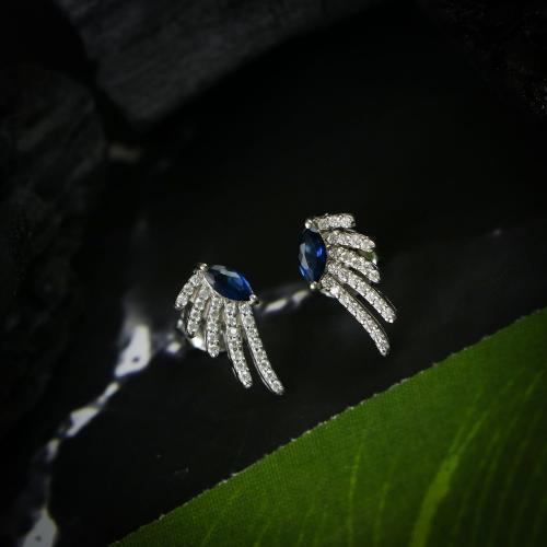 FLY HIGH 92.5  SILVER EARRING WITH BLUE AND WHITE CZ STONES