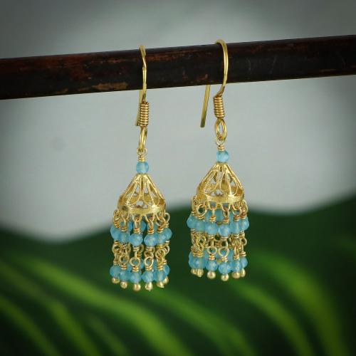 92.5 GOLD PLATED JHUMKA WITH SKY BLUE MONALISA BEADS