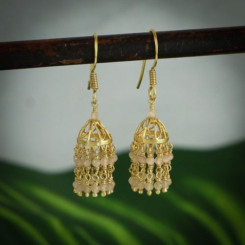 92.5 GOLD PLATED JHUMKA WITH LIGHT YELLOW MONALISA BEADS