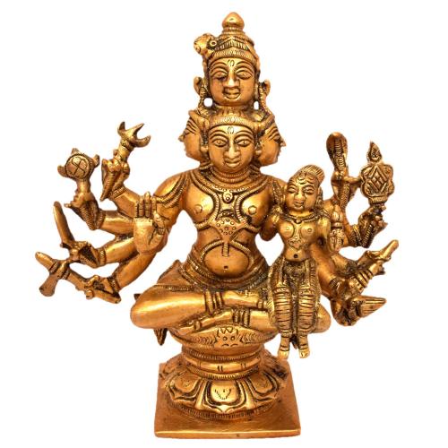 BRASS 5 FACE SHIVA PARVATHI SITTING WITH 10 HANDS