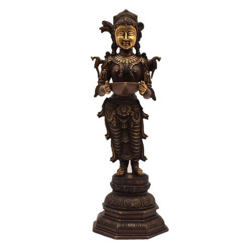 BRASS DEEP LAKSHMI STANDING WITH BASE