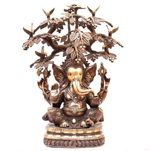 BRASS GANESHA SITTING UNDER TREE