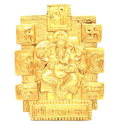 BRASS GANESHA WALL HANGING PLATE WITH MANTRA