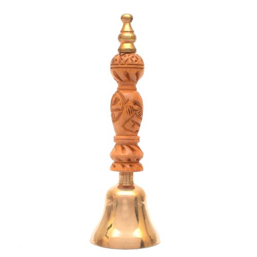BRASS BELL HANDLE WITH WOODEN CARVING