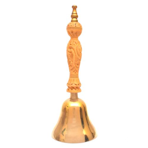 BRASS BELL HANDLE WOODEN CARVING