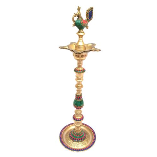 PEACOCK OIL LAMP WITH STONE WORK
