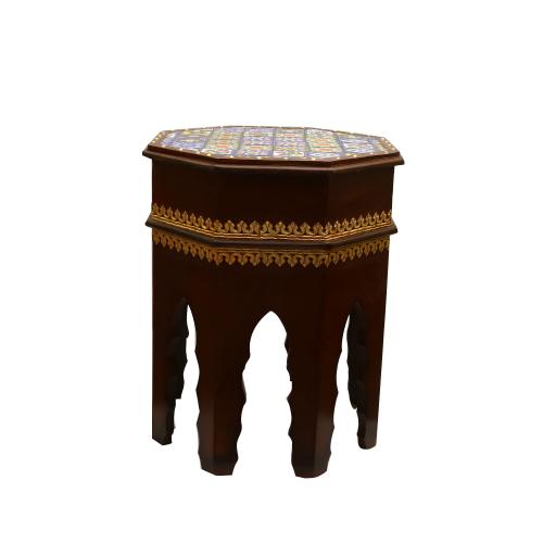 WOODEN PAINTED STOOL WITH TILE WORK