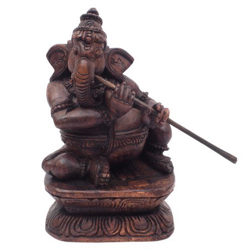 MUSIC GANESHA PLAYING FLUTE MUSIC GANESHA VAAGAI WOODEN SCULPTURES