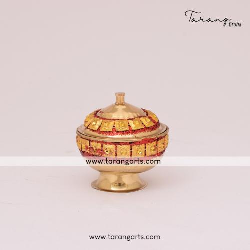 BRASS KUMKUM BOX ROUND SHAPED FOR PUJA HOME TEMPLE PUJA DECOR