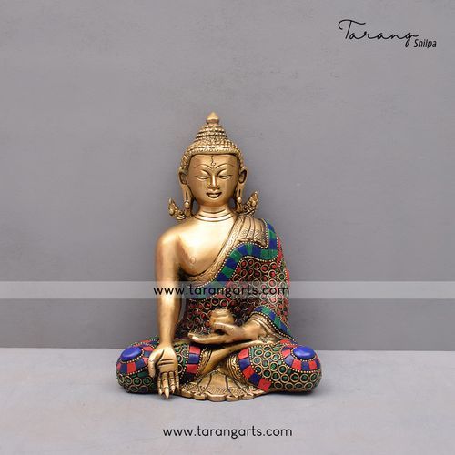 BRASS KUNDAL BUDDHA IDOL WITH STONE WORK