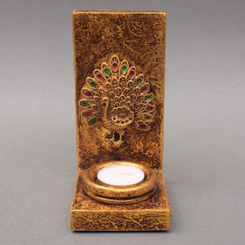 WOODEN PEACOCK CANDLE HOLDER CANDLE STAND WITH ANTIQUE FINISH