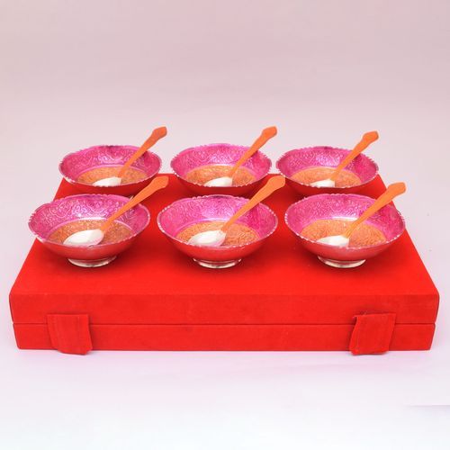 BRASS PAINTED ENAMEL BOWL SET OF 12
