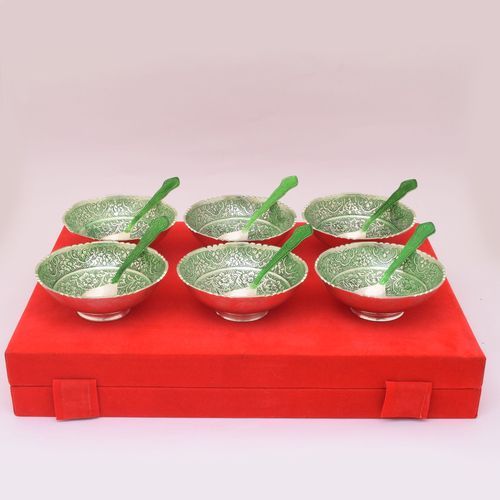 BRASS PAINTED ENAMEL BOWL SET OF 12