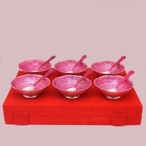 BRASS PAINTED ENAMEL BOWL SET OF 12