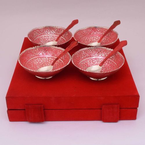 BRASS PAINTED ENAMEL BOWL SET OF 8