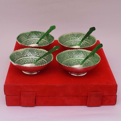 BRASS PAINTED ENAMEL BOWL SET OF 8