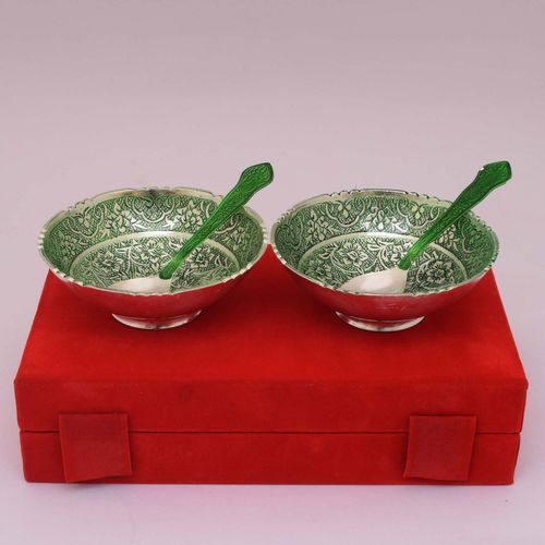 BRASS PAINTED ENAMEL BOWL SET OF 4