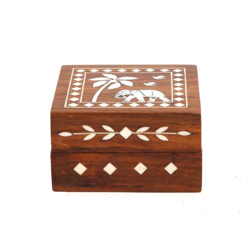 WOODEN BOX WITH ELEPHANT INLAY WORK