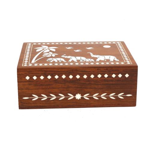 WOODEN BOX WITH ELEPHANT INLAY  WORK