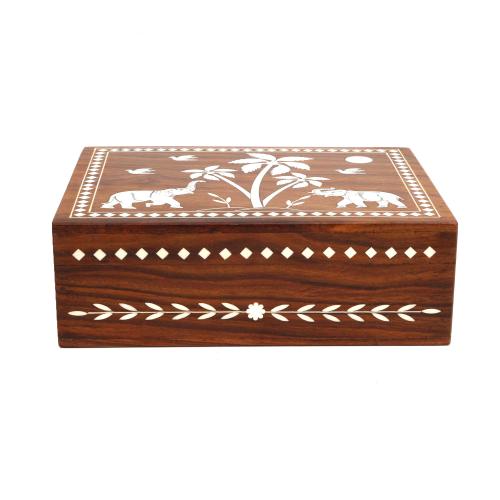 WOODEN BOX WITH ELEPHANT INLAY WORK