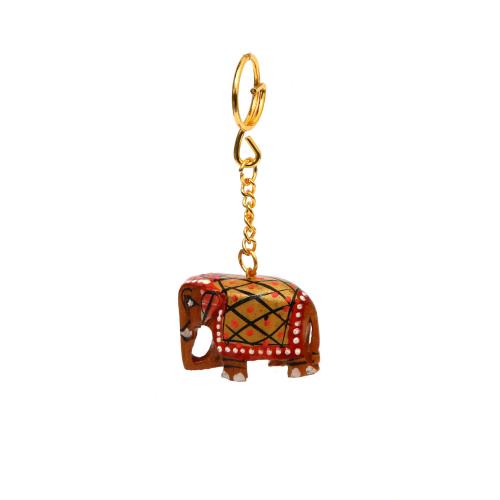 WOODEN PAINTED ELEPHANT KEY CHAIN