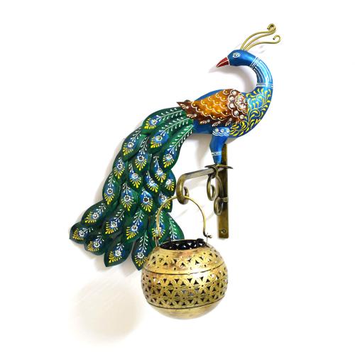 DECORATIVE IRON PEACOCK WALL HANGING CANDLE STAND FOR HOME DECOR