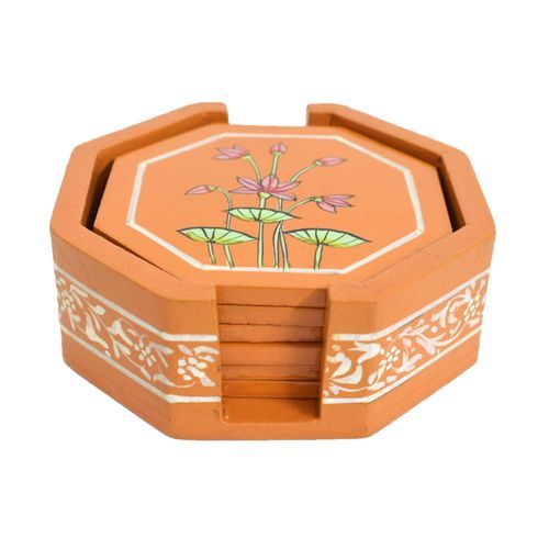 HAND PAINTED WOODEN COASTER SET FOR HOME DECOR