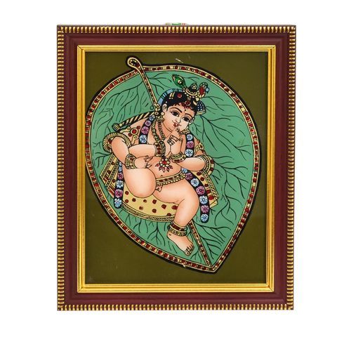 GLASS PAINTING LEAF KRISHNA