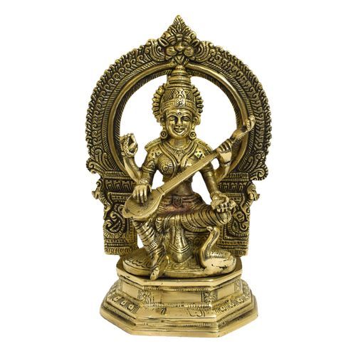 BRASS SARASWATHI IDOL WITH PRABHAVALI