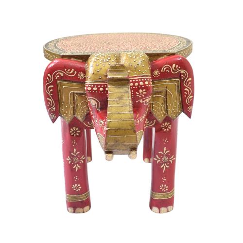 HAND PAINTED WOODEN ELEPHANT STOOL FOR HOME DECOR