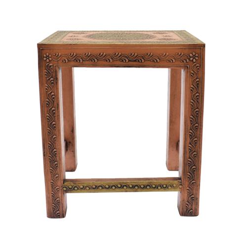 WOODEN STOOL WITH COPPER WORK