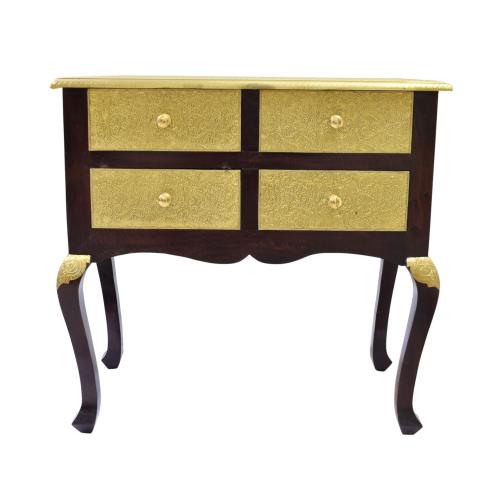 WOODEN CONSOLE STOOL WITH BRASS WORK
