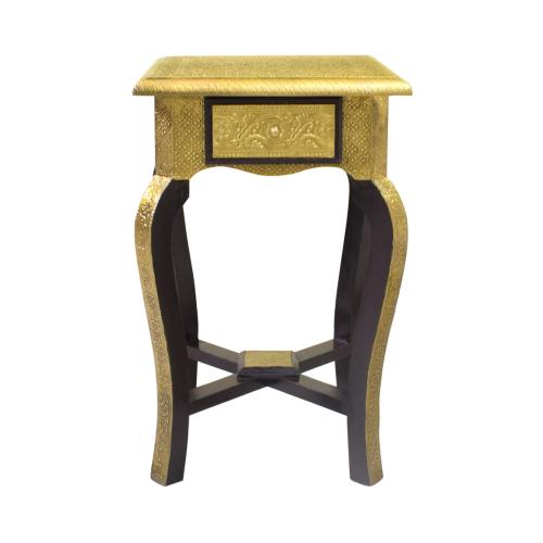 WOODEN STOOL WITH BRASS WORK