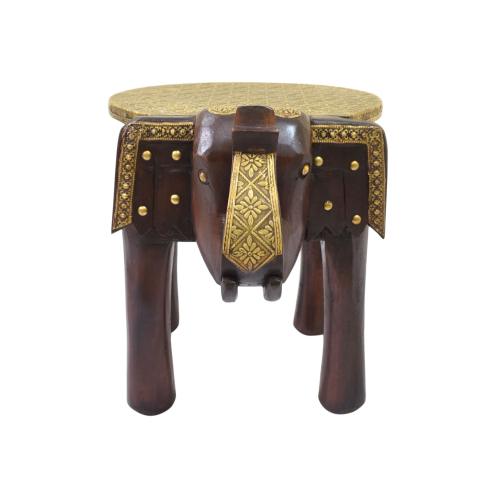 WOODEN ELEPHANT STOOL WITH BRASS WORK
