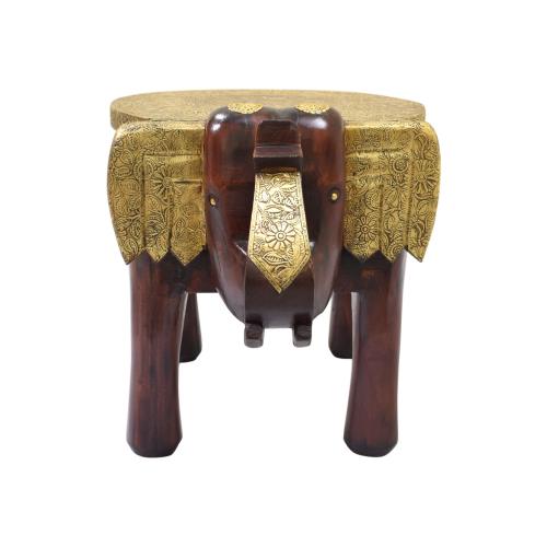 WOODEN ELEPHANT STOOL WITH BRASS WORK