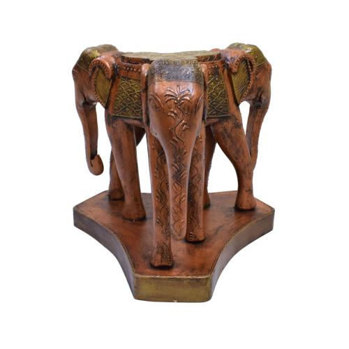 WOODEN ELEPHANT STOOL WITH COPPER WORK