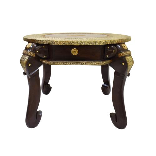 WOODEN ELEPHANT ROUND STOOL WITH BRASS WORK