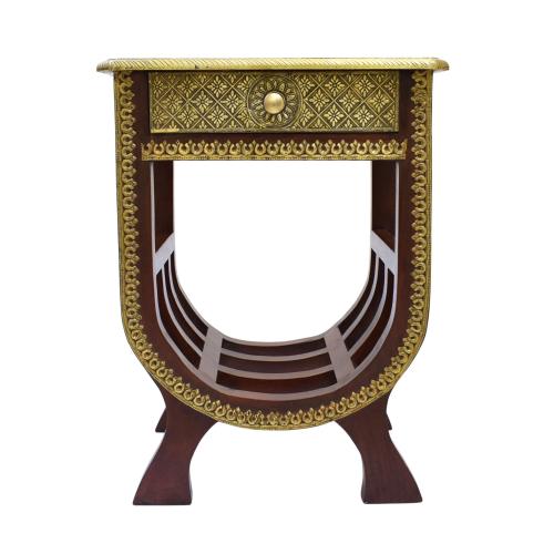 WOODEN STOOL WITH BRASS WORK