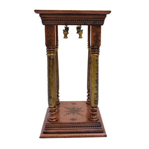 WOODEN PILLAR STOOL WITH COPPER WORK